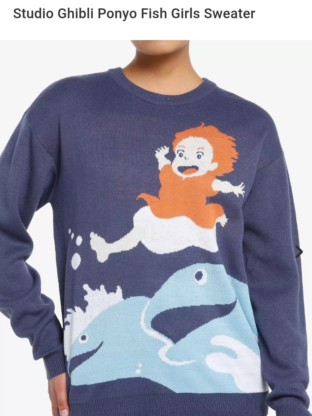 "NEW" Studio Ghibli Navy Crewneck Sweater with Ponyo Graphic